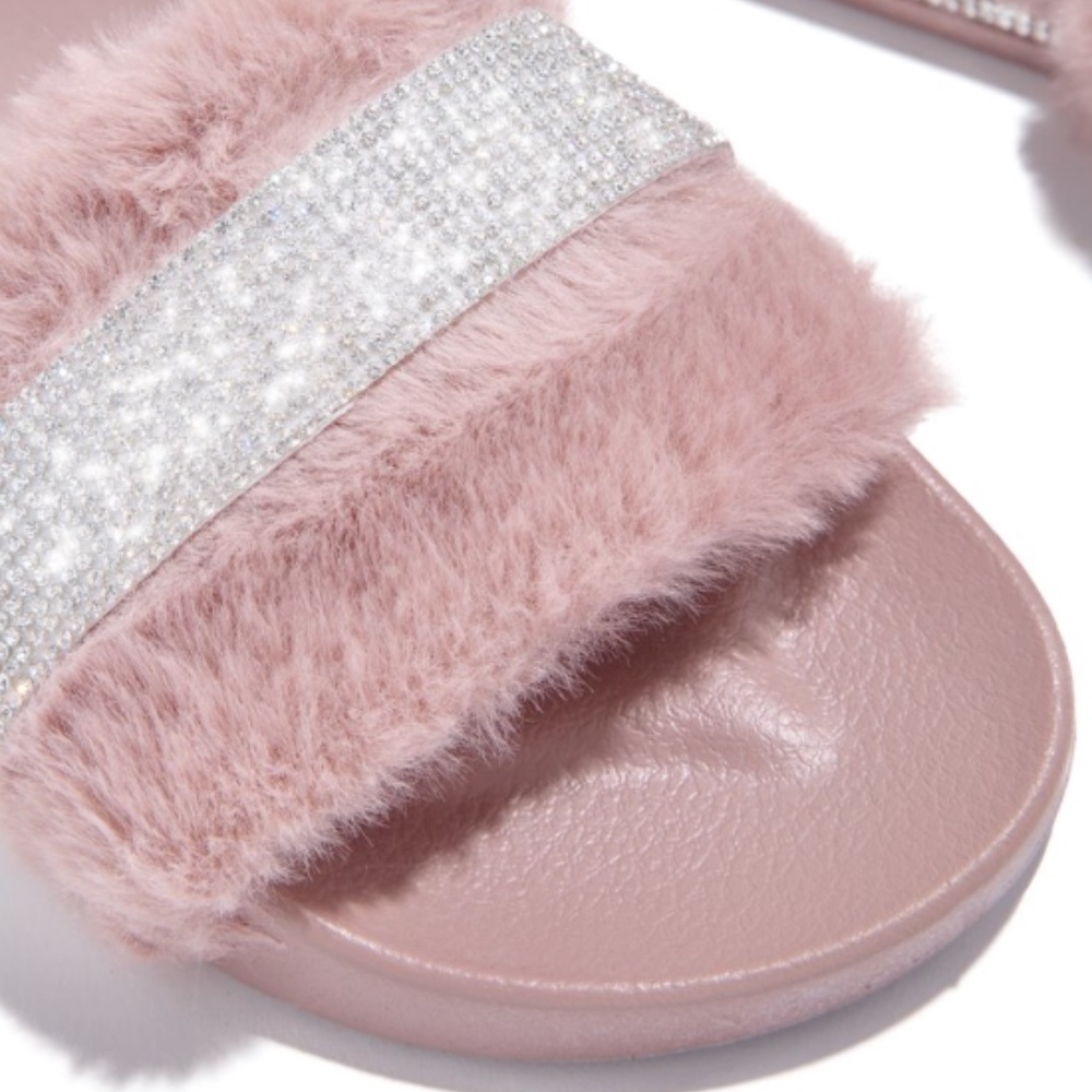 !! NEW !! Faux Fur Embellished Slides in Mauve - Picture 4 of 5